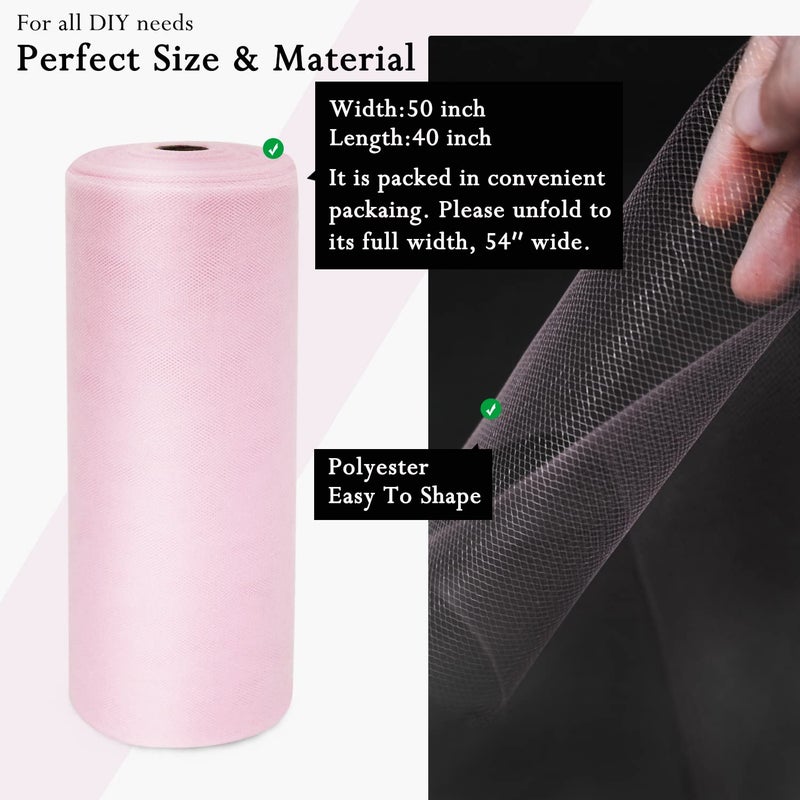 IONTACH Light Pink Tulle Fabric Rolls 54 Inch by 40 Yards Tulle Bolt Spool for Wedding Decorations DIY Tutu Baby Shower Table Skirt Ceiling Decor Birthday Party Craft Supplies - Image 2